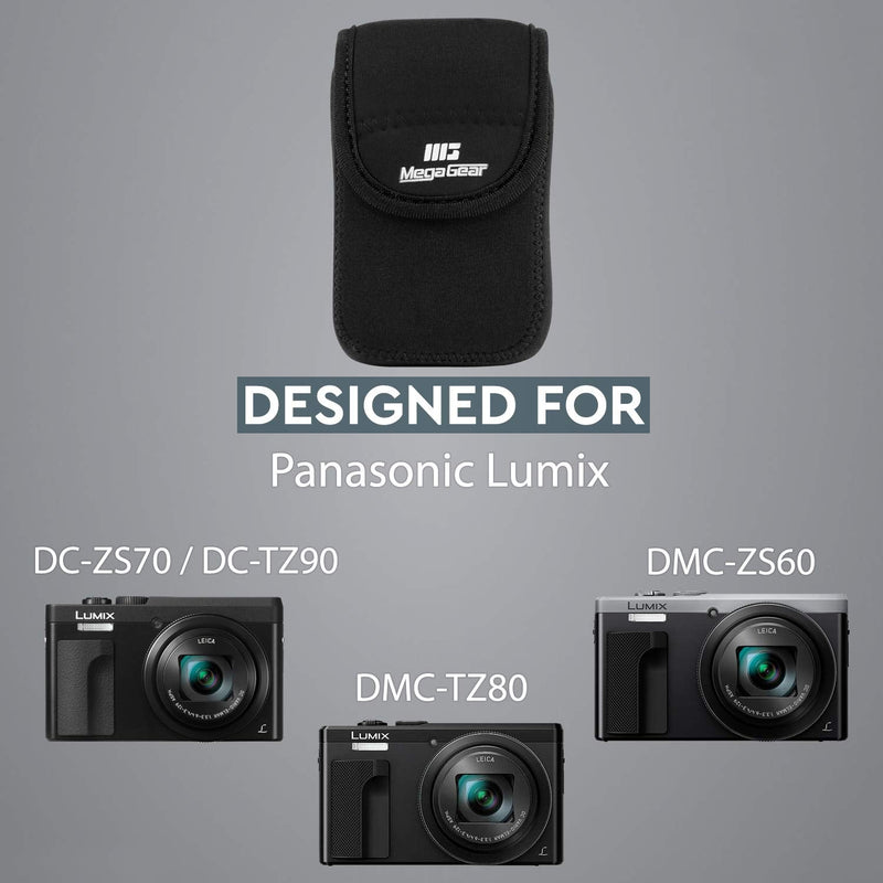 MegaGear Panasonic Lumix DMC-ZS60, DMC-TZ80 Ultra Light Neoprene Camera Case, with Carabiner (Black)