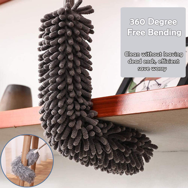 [AUSTRALIA] - Telescoping Microfiber Feather Duster for Cleaning, 100" Extra Long Extendable Duster, Bendable & Washable for Cleaning Cobweb, Ceiling Fan, High Ceiling, Blinds, Furniture & Cars Gray 