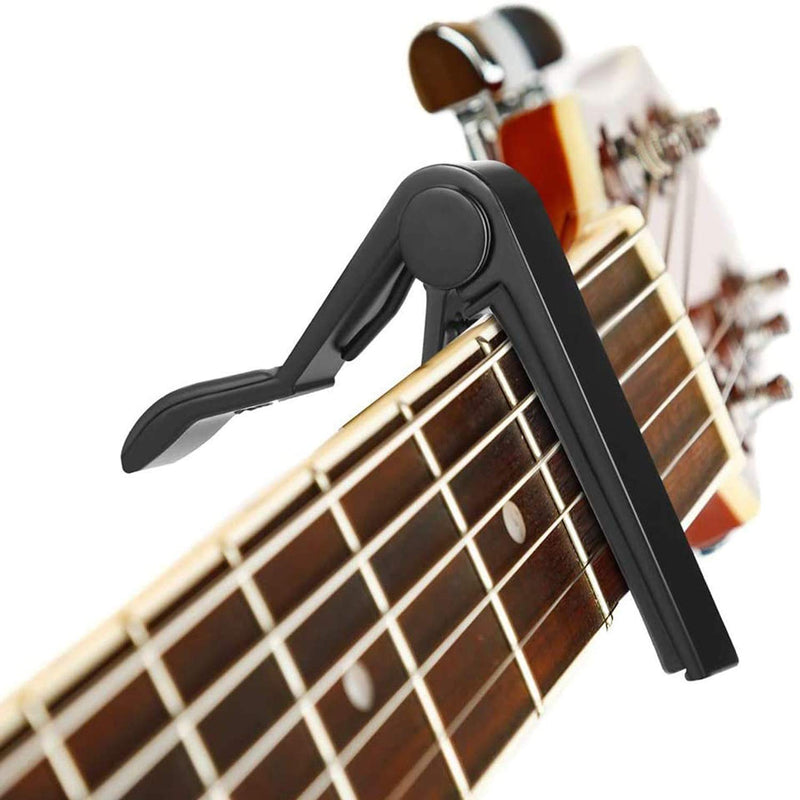 JoyBo Guitar Capo,Capo for acoustic guitar,Metal capo,6 String Single-handed Guitar Capo,Suitable for Acoustic,Classical,Electric guitar,Ukulele and Bass,With Guitar Pick Black