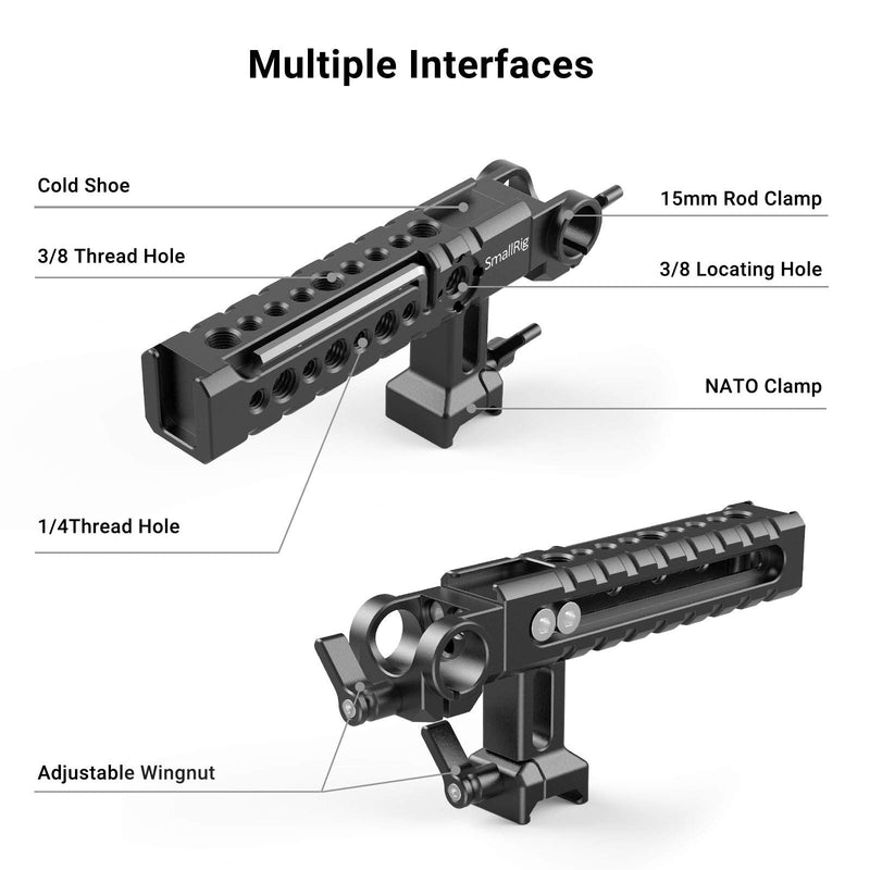 SmallRig NATO Top Handle with 15mm Rod Clamp,Locating Pins for Arri and Cold Shoe Handlegrip - 2027