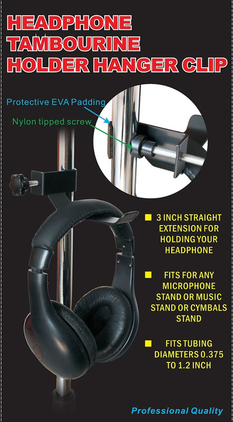 YMC Headphone Holder Tambourine Holder Hanger Clip for Microphone/Musical Stand, Black