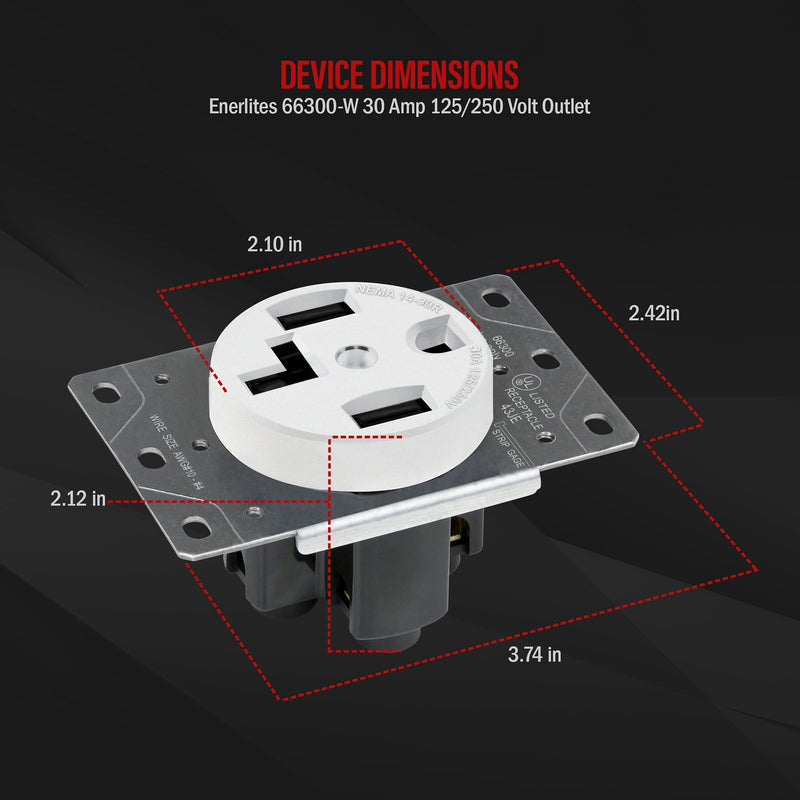 ENERLITES 66300-W-2PCS 30 Amp Dryer Receptacle Outlet, NEMA 14-30R | Residential Commercial Industrial Grade, Outdoor/Indoor, 3-Pole, 4 Wire, (10,8,6,4) AWG, | 125/250V, 66300-W, 2 Pack-White, 2 Count White