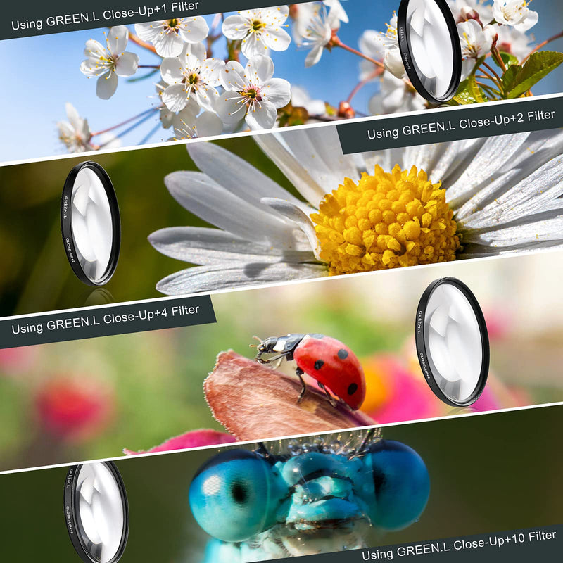 62mm Close-up Filter Set(+1,+2,+4,+10), Professional Macro Filter with Filter Pouch for Camera Lens 62mm