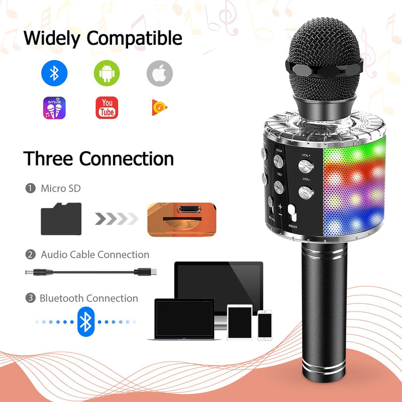 Wireless Bluetooth Karaoke Microphone, 4-in-1 Portable Handheld Karaoke Mic Speaker Machine, Christmas Birthday Home Party for Android/iPhone/PC or All Smartphone Black