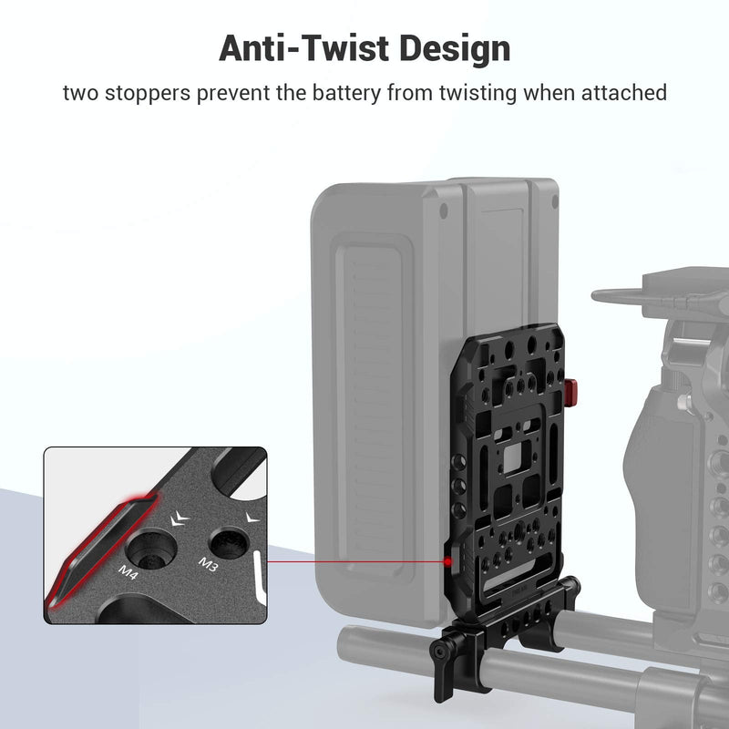 SMALLRIG V-Lock Mount Battery Plate with Dual 15mm Rod Clamp - 3016