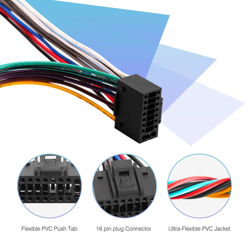 RDBS 16 Pin Radio Stereo Wiring Harness Compatible with Kenwood CD DVD Navigation in-Dash,Kenwood car Stereo Wiring Harness,XT91016 16 Pin for Kenwood