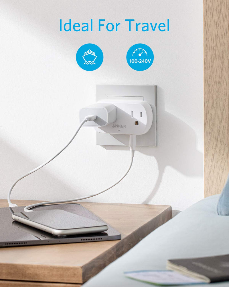 Anker Outlet Extender with USB Wall Plug, PowerExtend USB Plug 2 Mini Wall Charger with 2 Outlets, 2 USB Ports, and PowerIQ Technology, Compact for Travel, Desk, and Cruise Essentials