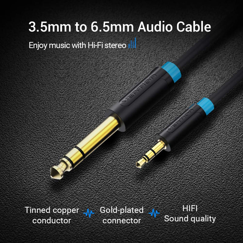 3.5mm to 6.35mm Cable 6FT, Vention 3.5mm 1/8" to 6.35mm 1/4" Male to Male TRS Stereo Audio Cable,Gold Plated Jack Adapter Compatible Laptop,Smartphones,Amplifiers,Home Theater,Gutiar,Speakers(6Ft/2m) 6Ft/2m