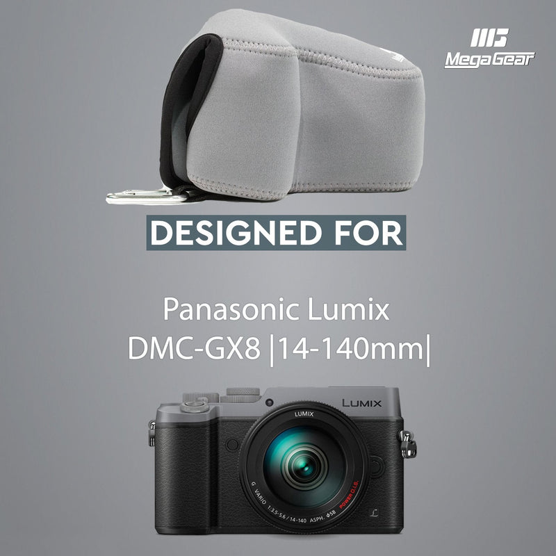 MegaGear Ultra Light Neoprene Camera Case Compatible with Panasonic Lumix DMC-GX8 (14-140mm) Grey