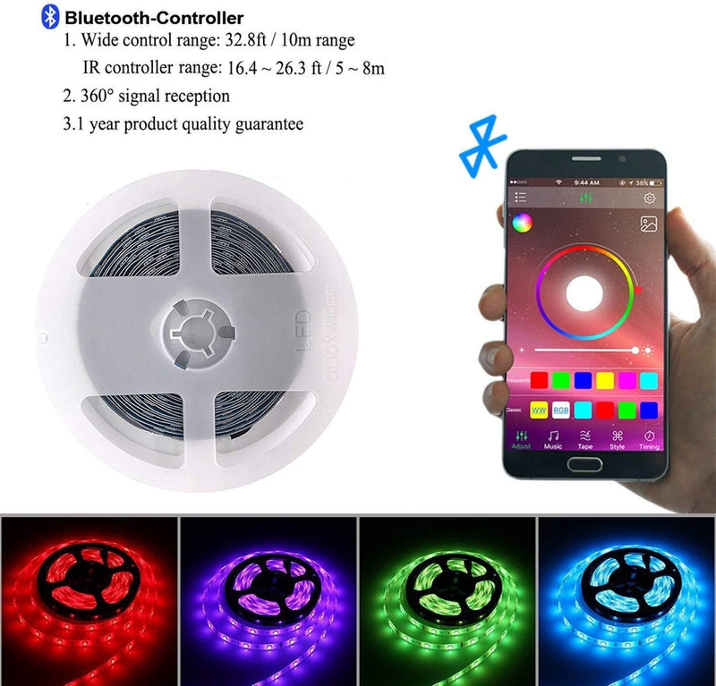 [AUSTRALIA] - YIJUYX LED Strips Lights 32.8Ft 10M RGB SMD 5050 Flexible Color Changing Light Kit with Bluetooth Phone App Control, Music Sync Light Strip for Home Decoration, 12V 5A Power Supply 