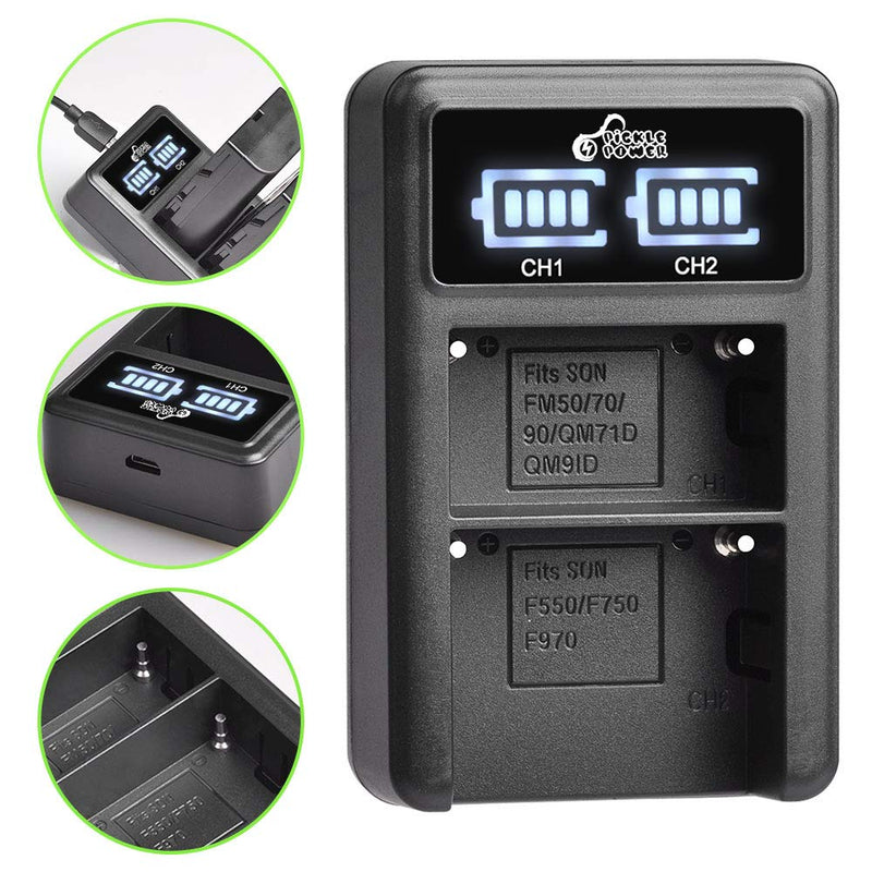 NP-F550 Pickle Power NP-F550 NP-F570 Battery and LED Dual Charger Replacement for Sony NP F970 F750 F770 F960 F550 F530 F330 F570 and TR516 TR716 TR818 TR910 TR917 CCD-SC55