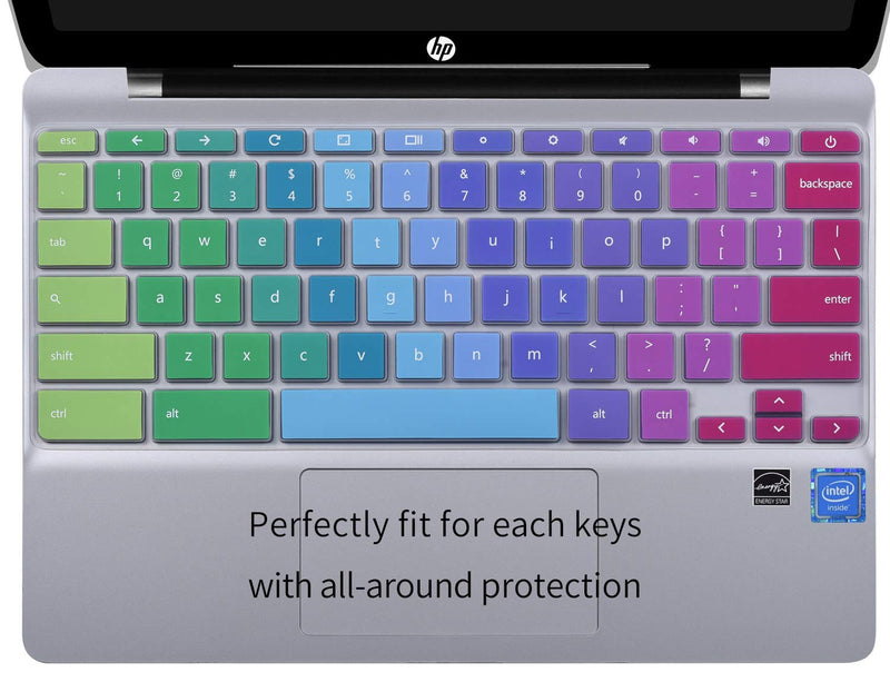Colorful Keyboard Cover for HP 11.6 inch Chromebook, HP Chromebook x360 11.6 inch, HP Chromebook 11 G2 / G3 / G4 / G5 / G6 EE / G7 EE / 11A-NB0013DX 11.6 inch Chromebook Protective Skin, Rainbow