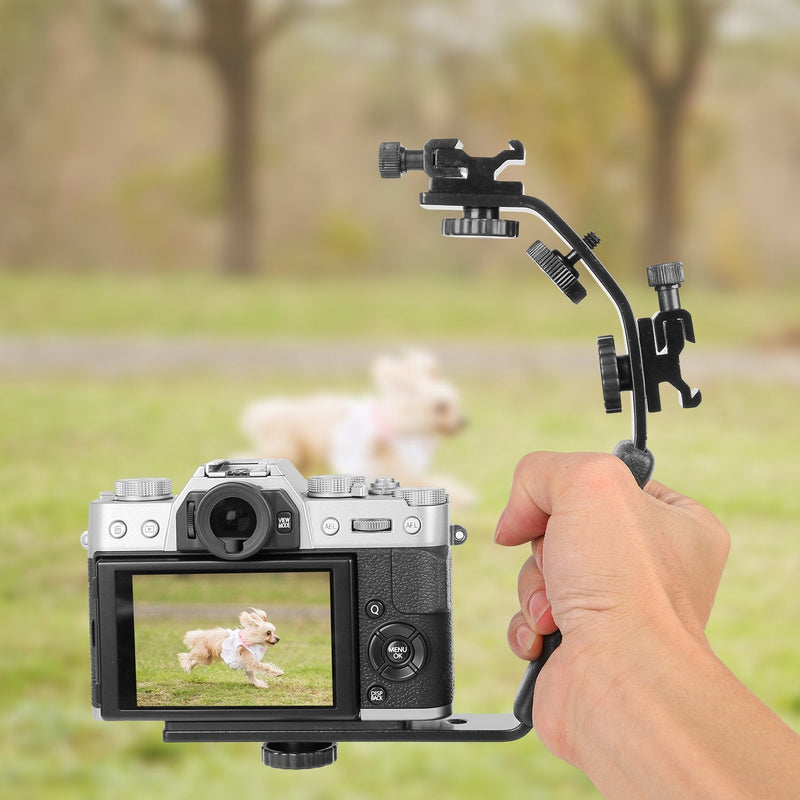 [AUSTRALIA] - ChromLives Camera L Bracket Mount Video Grip L-Bracket with Dual Flash Cold Shoe Mount 1/4'' Tripod Screw, Heavy Duty Padded Hand Grip for DSLR Camera Camcorder (Updated) 