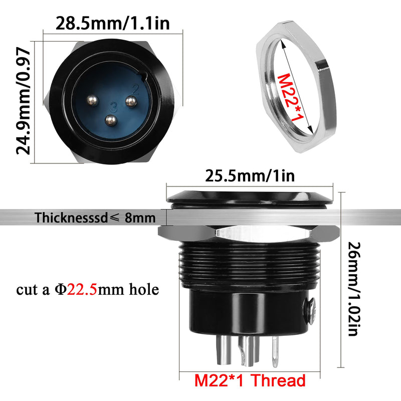 QIANRENON XLR Male Threaded Fixing Solder Adapter 3Pin XLR Male to Solder Terminal Round Connector XLR Panel Mount Socket, for Stage Lighting Sound Speaker Microphone Balanced/Unbalanced