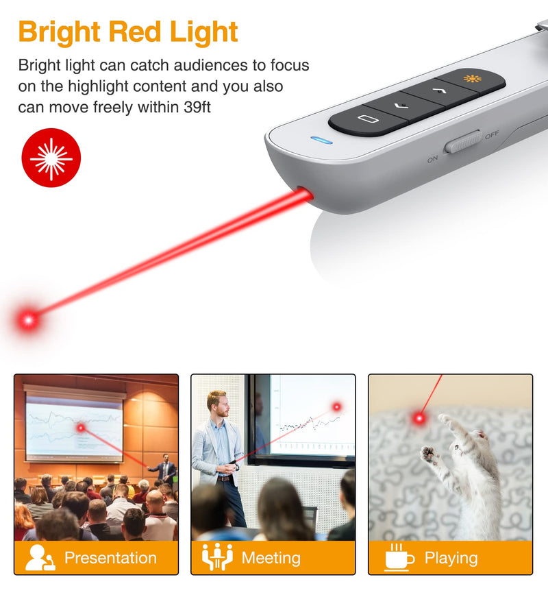 Wireless Presenter Remote, RF 2.4GHz USB Presentation Remote Control PowerPoint Presentation Clicker for Keynote/PPT/Mac/PC (White)
