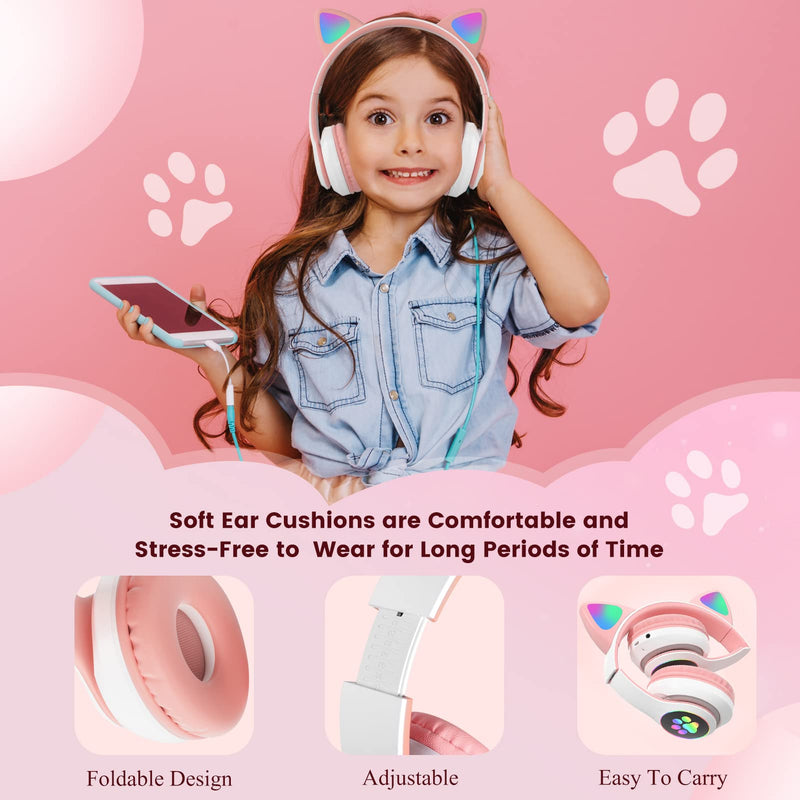 [AUSTRALIA] - DVUIYYL Kids Headphones for School, Wireless Headphones for Kids and Adults, Kids Bluetooth Headphones with Microphone, Cat Ear Headphones for Girls and Boys 