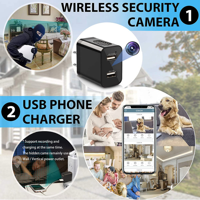 Spy Camera Wireless Hidden WiFi Charger Camera with Remote View - 1080P HD Hidden Nanny Cam - USB Hidden Spy Camera Charger - Indoor Security Camera Recorder Motion Activated - iOS Android, Black