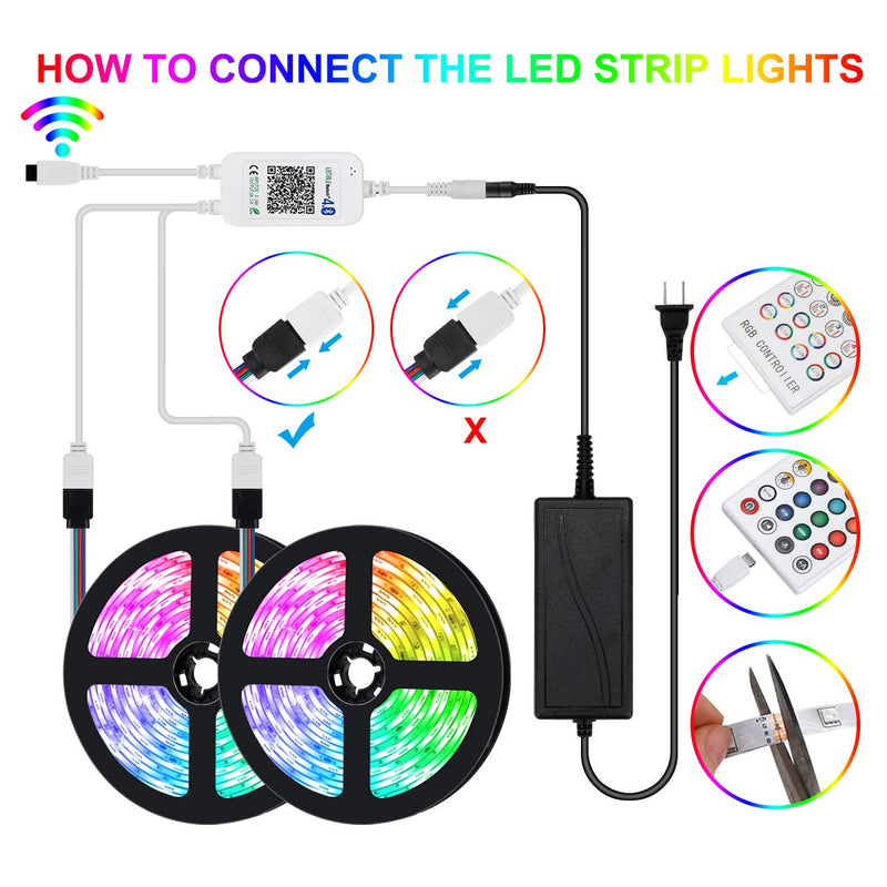 [AUSTRALIA] - Smart RGB LED Strip Lights-32.8ft, Sensitive Built-in Mic,SMD 5050 Color Changing LEDs-App Control,Music Sync-40 Keys IR Remote Controller,DC 12V5A Power Supply.DIY TV,Bedroom, Party 