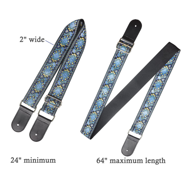 Farcaya Guitar Strap Acoustic Electric Bass Guitar Strap Jacquard Weave Cotton Adjustable Guitar Shoulder Strap with 2Strap Locks + 3Picks+ Headstock Strap Button (Blue Flower) Blue Flower