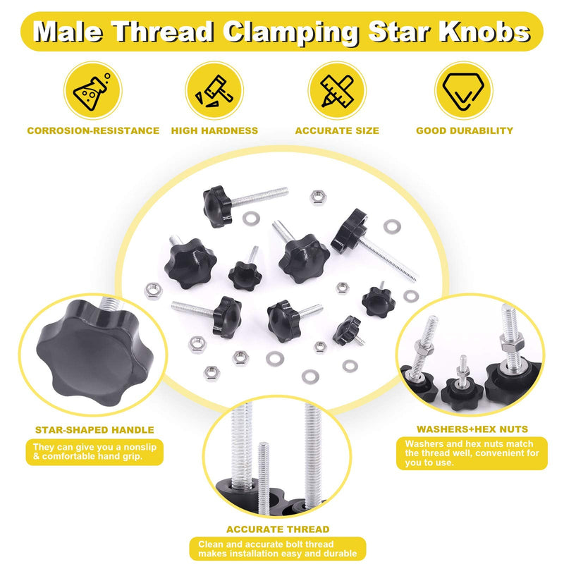 Mardatt 20 Sets M6x30mm Star Knobs Male Thread Clamping Knob Screw Hand Tightening Knob Quick Removal Replacement Parts with 304 Stainless Steel Hex Nuts and Flat Washers M6 x 30mm