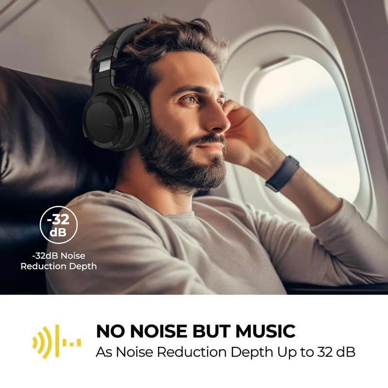 commalta E7 Active Noise Cancelling Headphones, Wireless Bluetooth Headphones with Rich Bass, Wireless Headphones with Built-in Mic, Clear Calls, Bluetooth 5.0, 30 Hours Playtime, Comfort Fit, Black