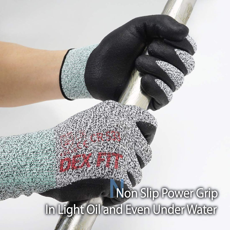 DEX FIT A2 Cut Resistant Gloves CR533, 3D Comfort Stretch Fit, Power Grip, Smart Touch, Thin & Lightweight, Durable Foam Nitrile Coating for Gardening & Mechanics, Gray X-Small 1 Pair X-Small(Pack of 2) Cr533 Grey 1pr