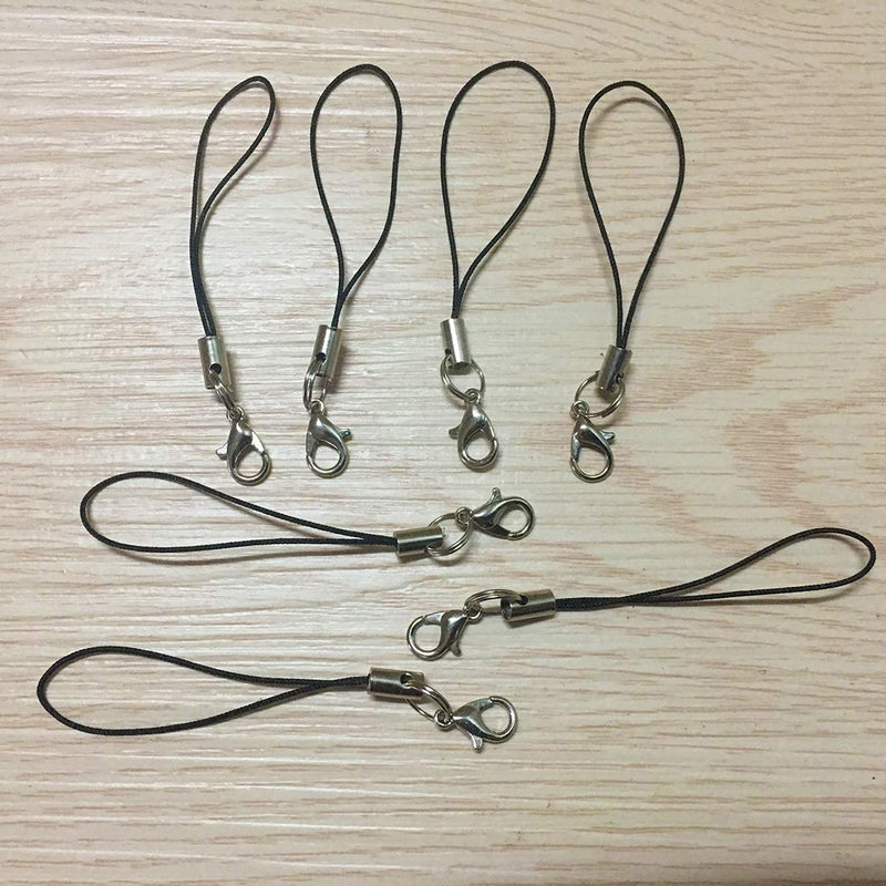 15 Cell Phone Strap Black/Silver Tone Split Ring with Hooks