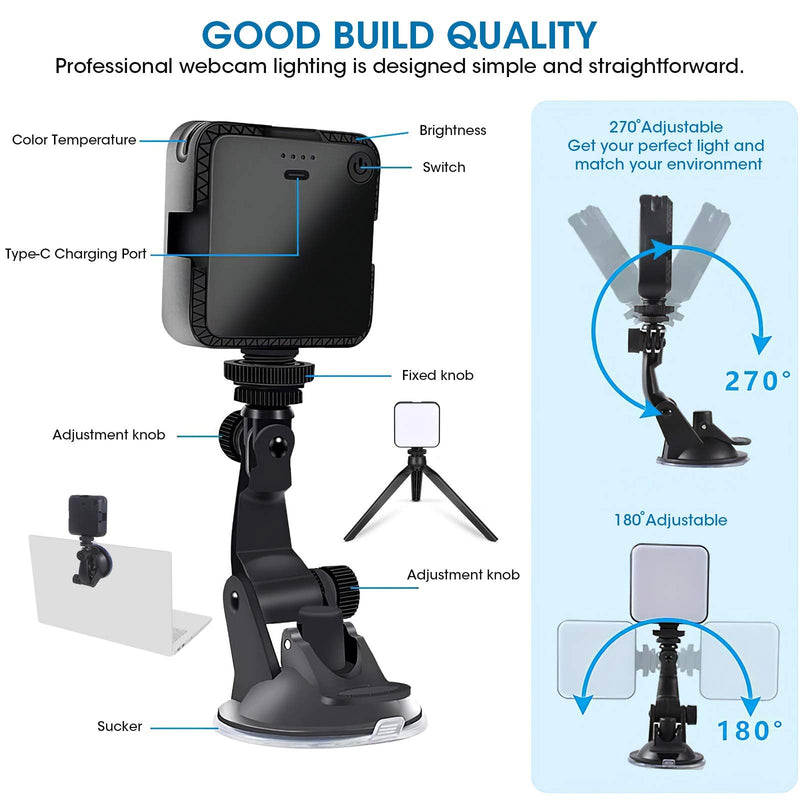LED Video Light, Portable Camera Lights, Video Lighting for Zoom Calls Vlog Lighting with Tripod and Suction for Remote Working, Live Streaming, Self Broadcasting