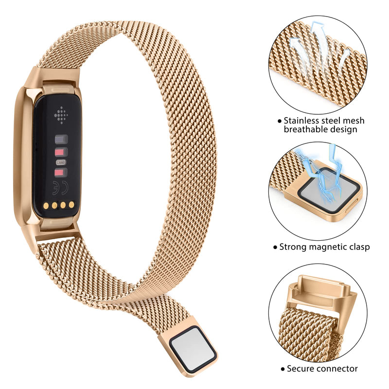 Vanjua Metal Band Compatible with Fitbit Luxe Bands, Stainless Steel Mesh Loop Adjustable Wristband Replacement Strap for Fitbit Luxe/Luxe Special Edition Fitness Tracker Women Men (Rose Gold) Rose Gold