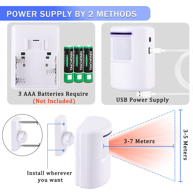 Shaogax Motion Sensor Alarm System, Wireless Home Security Driveway Alarm Indoor, Motion Detector Alert with 2 Sensor and 1 Receiver -38 Chime Tunes 1 Receiver+ 2 Sensor