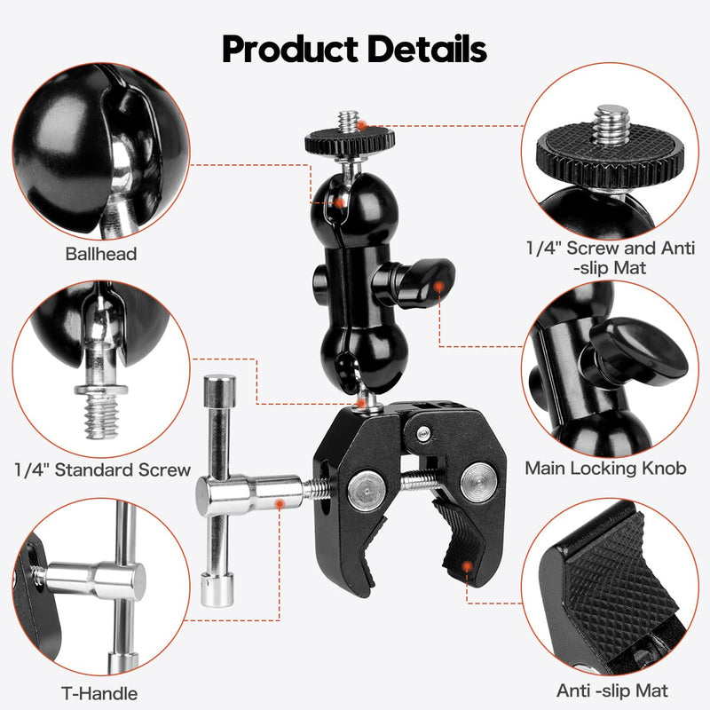koolehaoda Double Ballhead Ball Arm Camera Clamp Mount Monitor Mount Bracket with Crab Clamp for Ronin M Ronin MX Freefly MOVI Microphones(Double Ball head-2pcs) Double Ball head-2pcs