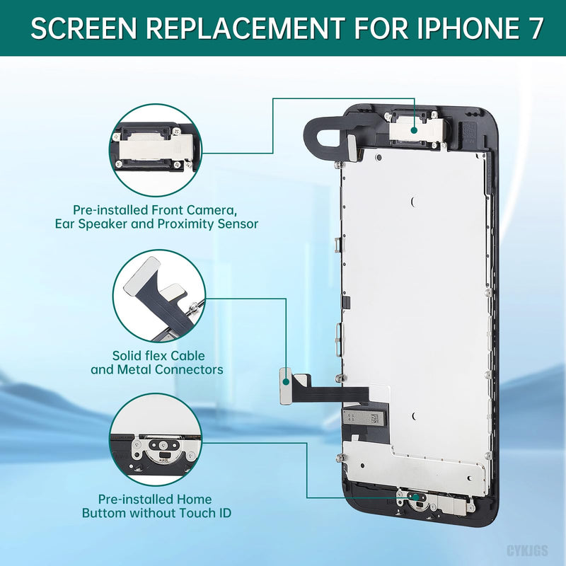 for iPhone 7 Screen Replacement Black with Home Button 4.7" 3D Touch LCD Display Digitizer Full Assembly with Front Camera Ear Speaker Front Glass Fix Tools Repair Kit for A1660, A1778, A1779