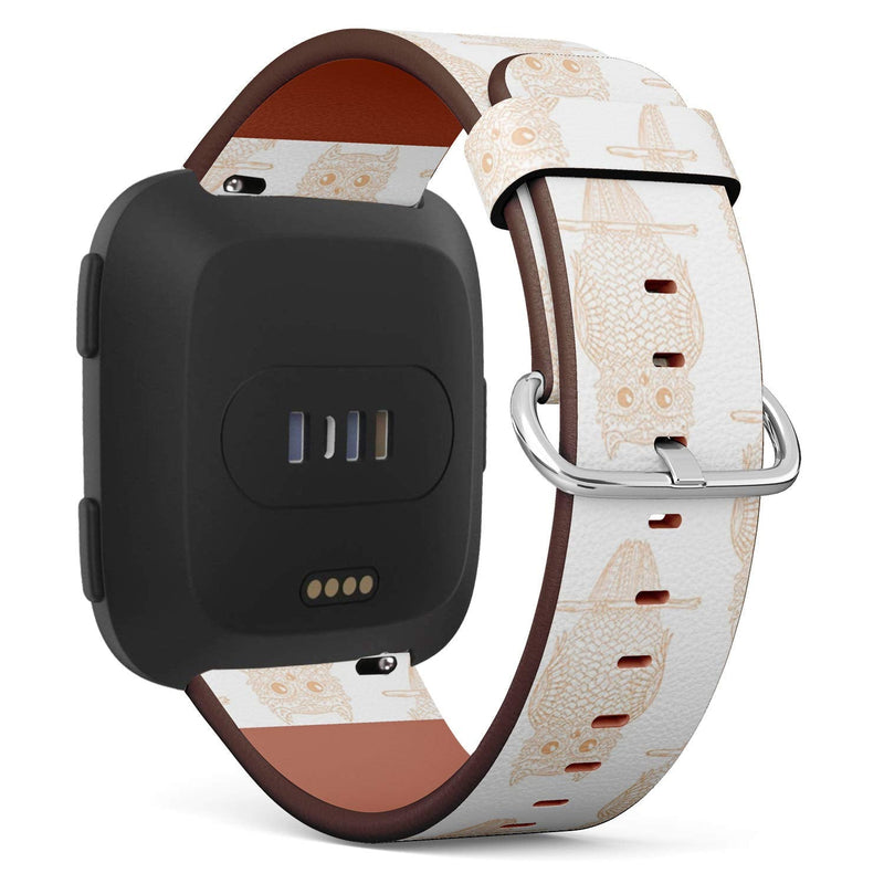 Compatible with Fitbit Versa, Versa 2, Versa Lite, Leather Replacement Bracelet Strap Wristband with Quick Release Pins // Owl Design Zentangle