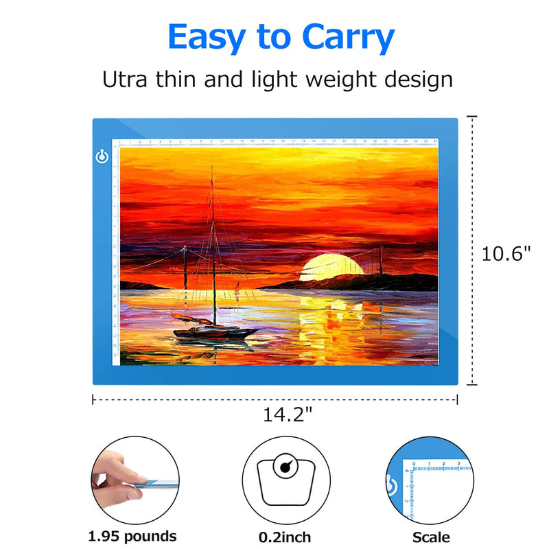 A4 Dimmable Brightness LED Artcraft Light Box Tracer Slim Light Pad Portable Tablet, ME456 USB Power Cable Copy Drawing Board Tracing Table for Artists Designing, Animation, Sketching (Blue) Blue