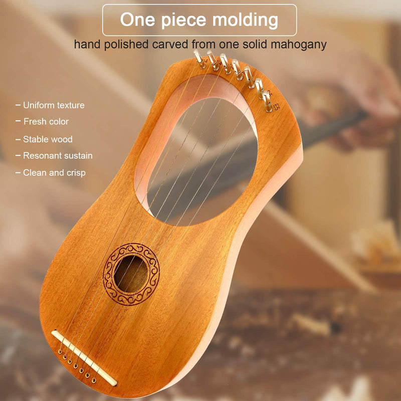 Hymnoun Lyre Harp, 7 Metal String Bone Saddle Lye Harp Mahogany String Instrument with Tuning Wrench Extra one Set String Piezo Pickup and Gig Bag… 7 String