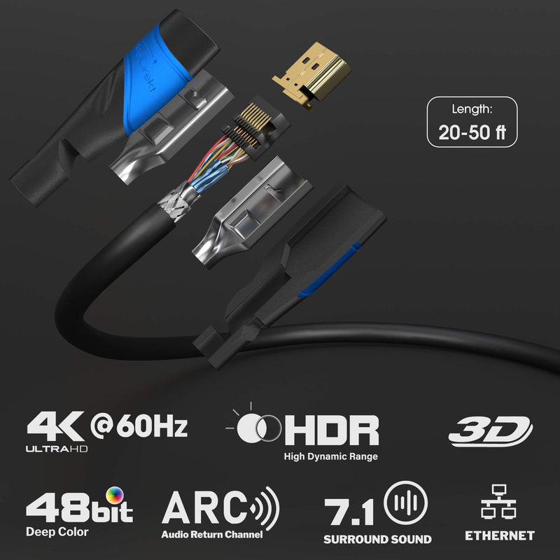 KabelDirekt – 40ft – 4K HDMI Cable/Cord (4K@60Hz for a Stunning Ultra HD Experience – High Speed with Ethernet, Full Metal connectors, Blu-ray/PS4/PS5/Xbox Series X/Switch, Black) 40 ft