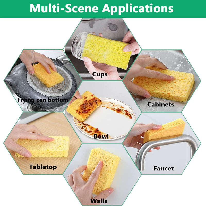 [AUSTRALIA] - Kitchen Sponges 6 pcs Multi-Use Heavy Duty Cellulose Scrub Sponge Dual-Sided Heavy Duty Cellulose Scrub Sponge Scratch Free Odor Resistant Easy to Dry and Reusable 4.3"x 2.8" x 0.8" 