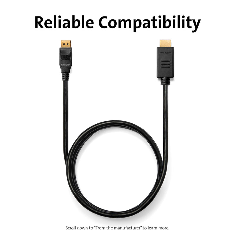 Kensington DisplayPort 1.2 to HDMI 1.4 Cable, 6ft (K33025WW)