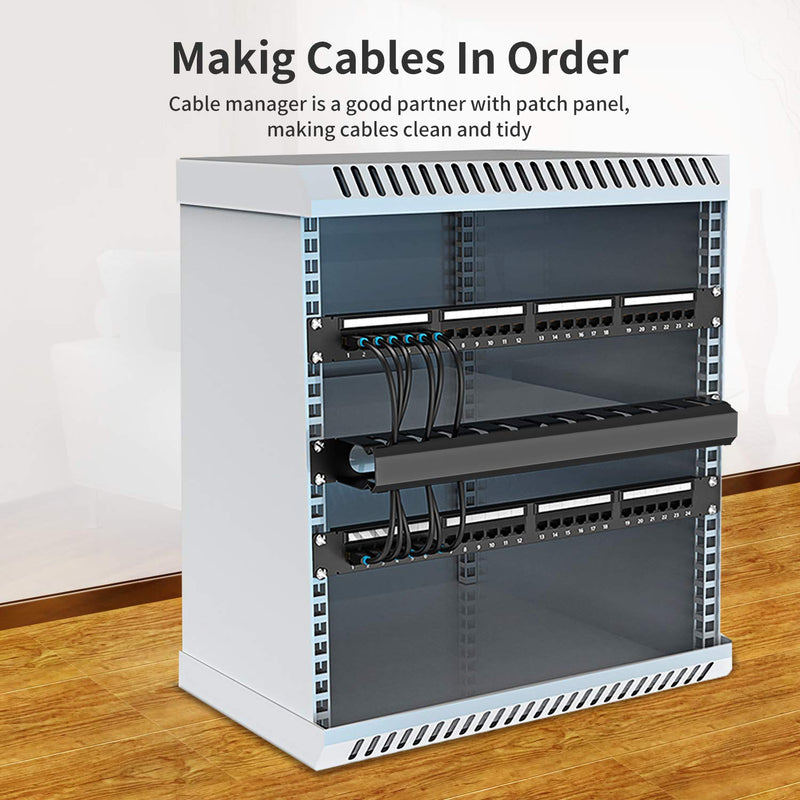 1U 19Inch Rack Mount Cable Management- All Metal 12 Slot Horizontal Wire Manager Server Rack Mount Cable Organizer with 4 Sets of Screws