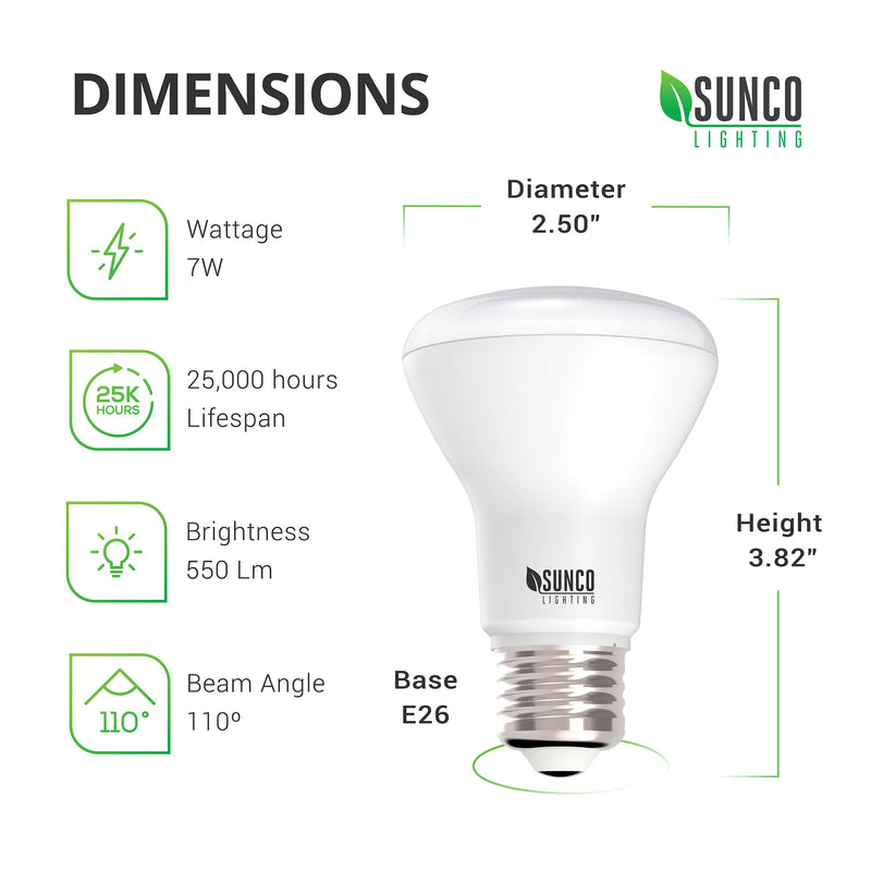 Sunco Lighting 10 Pack BR20 LED Bulb, 7W=50W, Dimmable, 5000K Daylight, 550 LM, E26 Base, Indoor Flood Light for Home or Office Space - UL & Energy Star