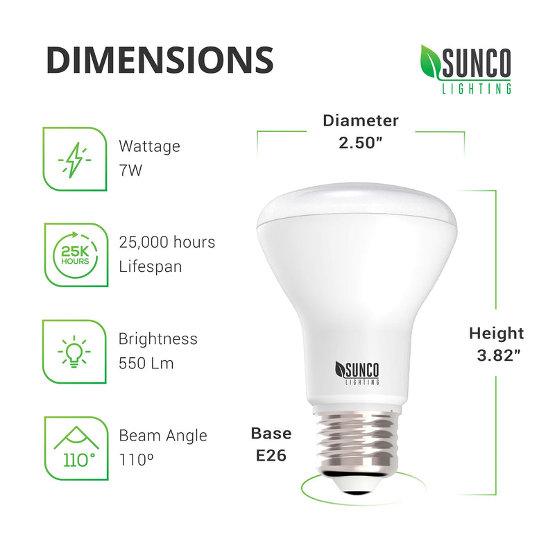 Sunco Lighting 4 Pack BR20 LED Bulb, 7W=50W, Dimmable, 6000K Daylight Deluxe, E26 Base, Flood Light for Home or Office Space - UL