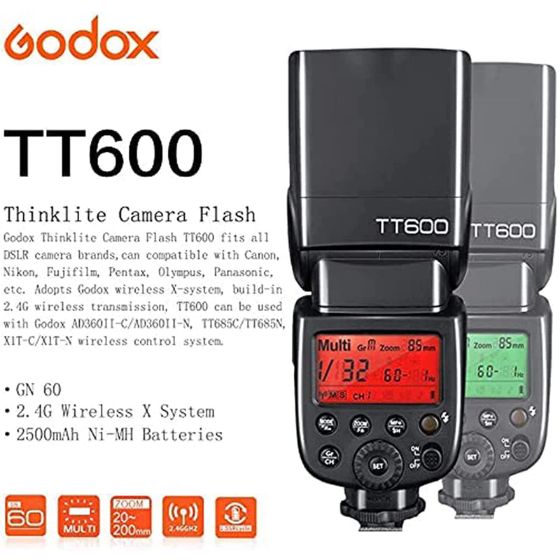 GODOX TT600 External Flash for Canon/Nikon/Pentax/Olympus/Fuji and Other DSLR Camera with Standard Hotshoe, GN60 High Output, Wireless Trigger Support