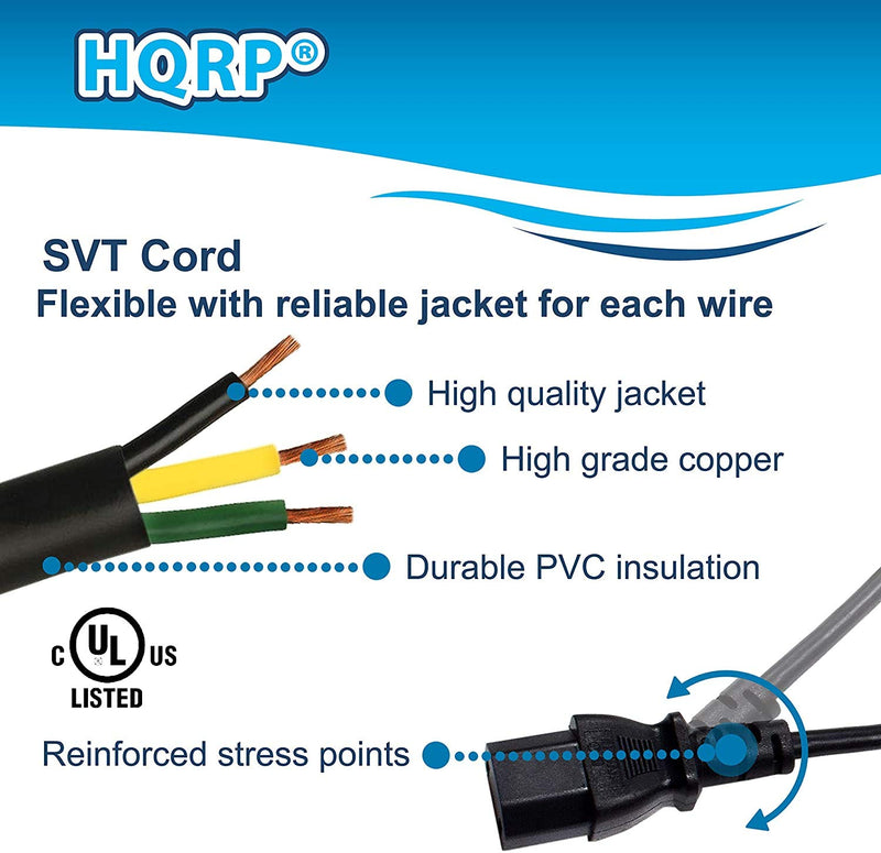 HQRP AC Power Cord Compatible with DeWalt D28110 D28112 D28402 DWE4887 DW400 DW402 DW802 Electric Grinder Mains Cable Repair