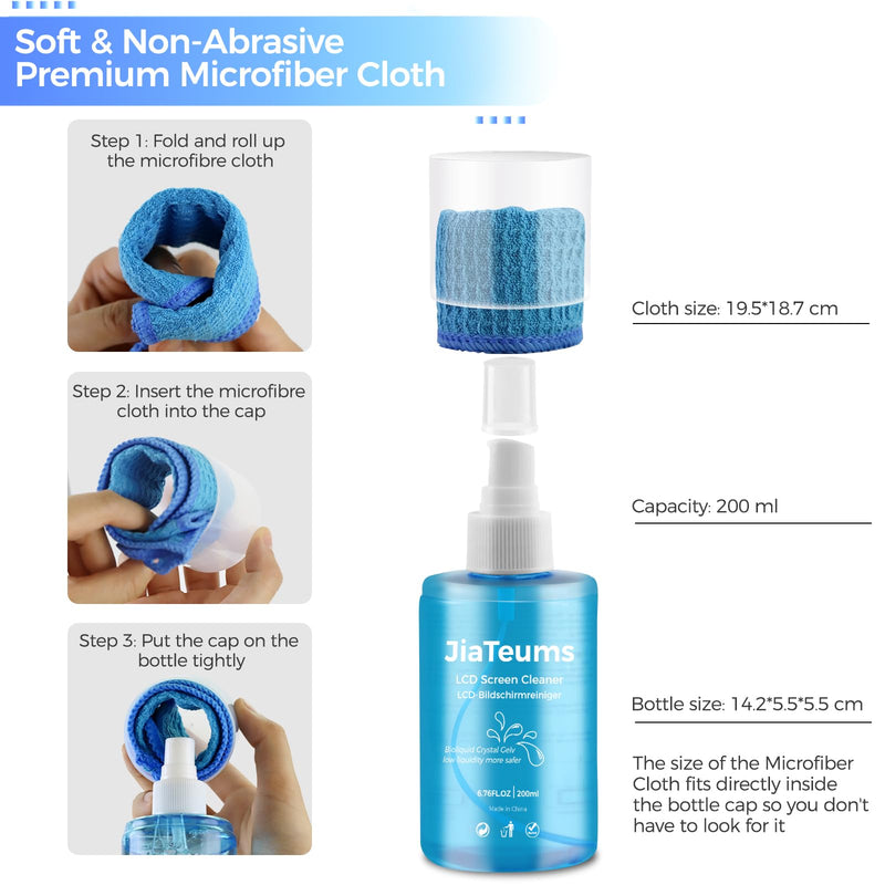 Jiateums Screen Cleaner Spray, (200ml/6.7oz)- Touchscreen Cleaning Spray with Wipe Cloth for LCD LED TV, Displays on Computer, Computer Laptop Phone Electronic Screen,Monitor, Glasses (200mlx2) 200mlx2