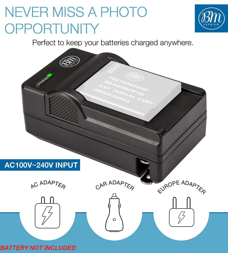BM Premium DMW-BCM13E Battery Charger for Panasonic Lumix DC-TS7, DMC-FT5A, LZ40, TS5, TS6, TZ37, TZ40, TZ41, TZ55, DMC-TZ60, DMC-ZS27, DMC-ZS30, DMC-ZS35, DMC-ZS40, DMC-ZS45, DMC-ZS50 Digital Cameras