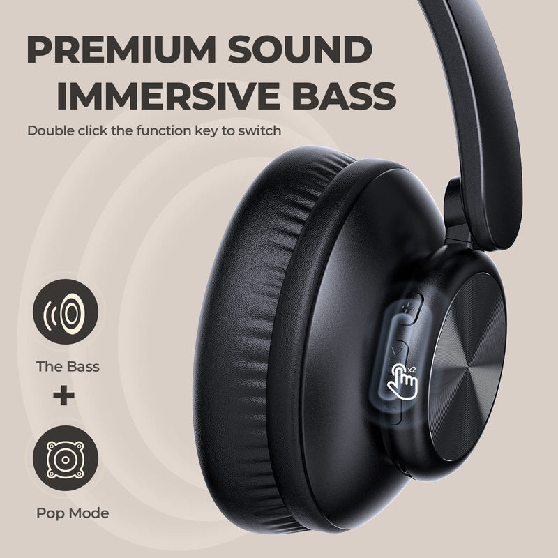 V8 Bluetooth Headphones, 80 Hours Playtime Wireless Headphones with Deep Bass,Lightweight Foldable Headphones Built-in Mic,HiFi Stereo Sound for Travel Work Laptop PC Cellphone 2EQ Black