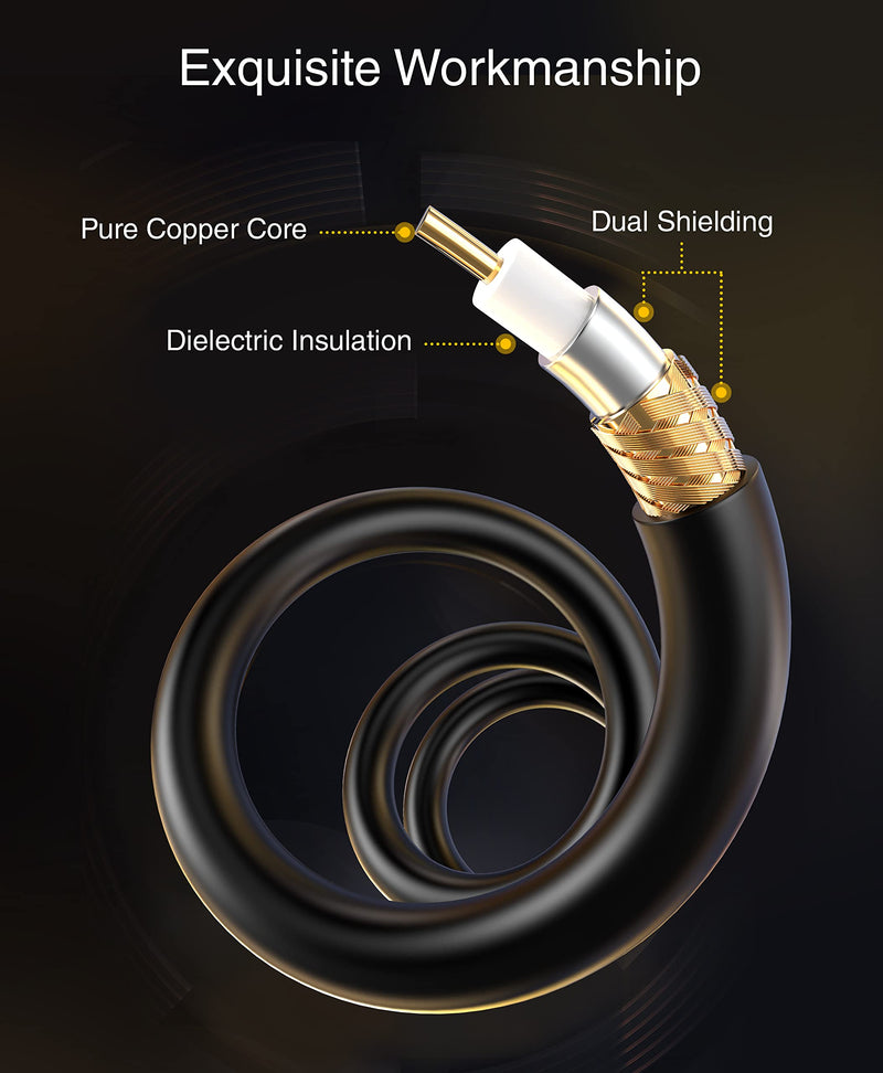 BlueRigger RCA Audio Subwoofer Cable (8FT, Dual Shielded, Gold Plated RCA to RCA Connectors) – for Subwoofer, Amplifier, Home Theater 8FT Black