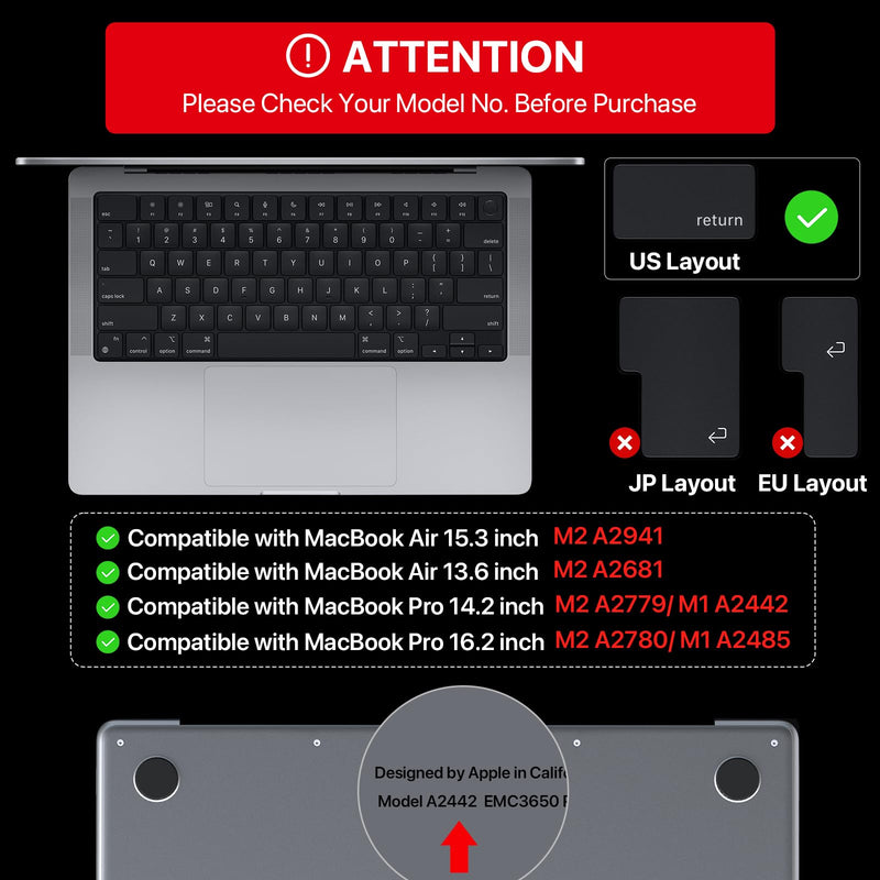 Soonjet Compatible for MacBook Air 15 inch Keyboard Cover Protector, Skin for 2023 MacBook Air 15" M2 A2941, MacBook Air 13.6" M2 A2681, MacBook Pro 14" /16" A2442 A2779 A2485 A2780 M2 M1