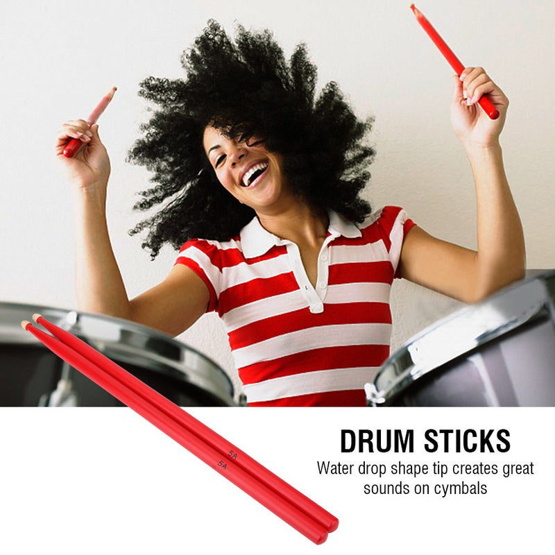 Dilwe 5A Drum Sticks, Maple Wood Drumsticks Practical Percussion Music Instrument Accessory Red