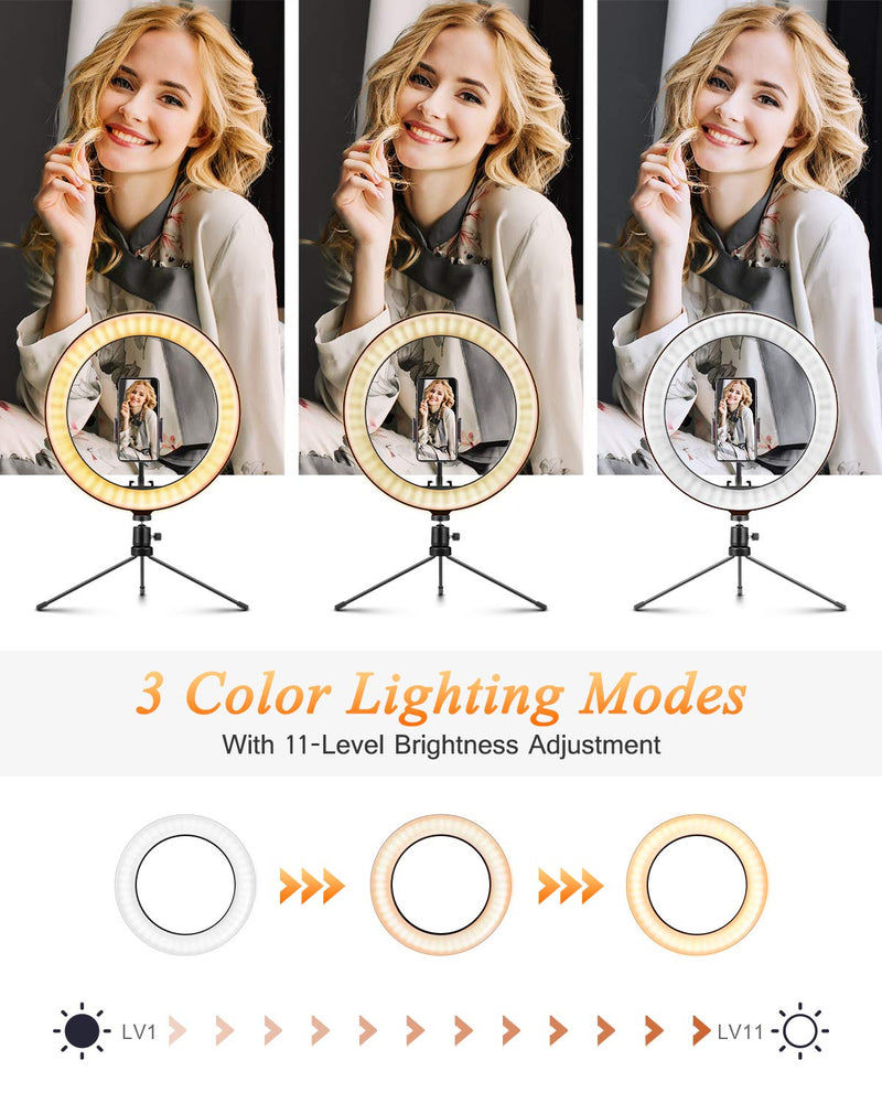 ELEGIANT 10.2" Selfie Ring Light with Tripod Stand, Dimmable Ring Light with Cell Phone Holder 3 Light Modes & 11 Brightness Level for YouTube Video Live Stream Desk Makeup Photography